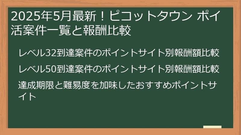2025年5月最新！ピコットタウン ポイ活案件一覧と報酬比較