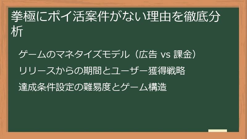 拳極にポイ活案件がない理由を徹底分析