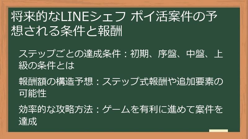 将来的なLINEシェフ ポイ活案件の予想される条件と報酬