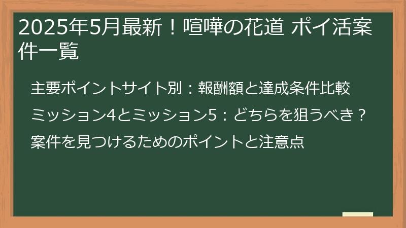 2025年5月最新！喧嘩の花道 ポイ活案件一覧