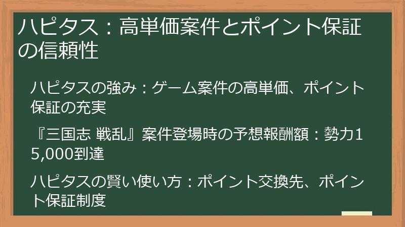 ハピタス：高単価案件とポイント保証の信頼性