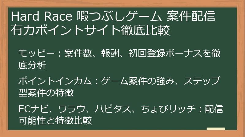 Hard Race 暇つぶしゲーム 案件配信有力ポイントサイト徹底比較