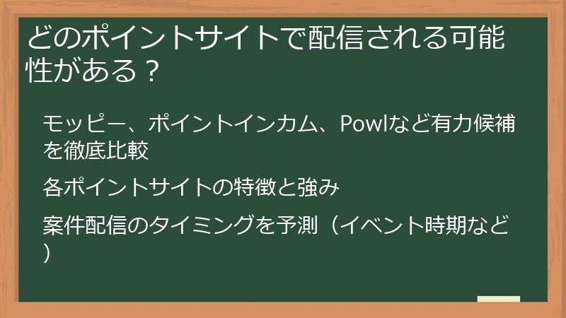 どのポイントサイトで配信される可能性がある？
