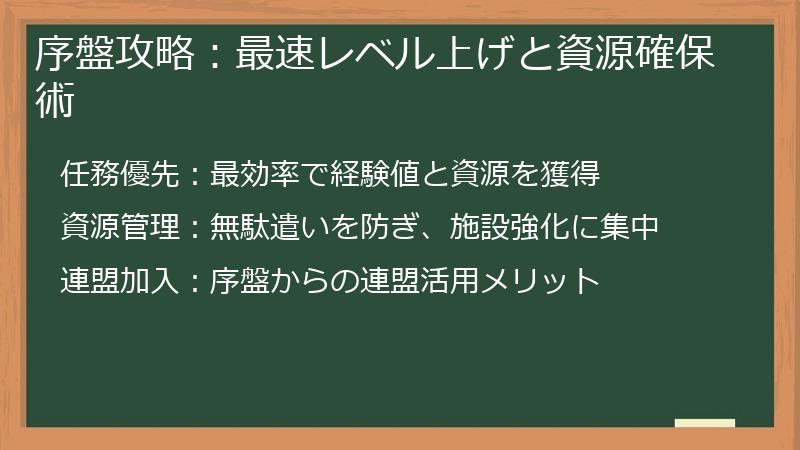 序盤攻略：最速レベル上げと資源確保術