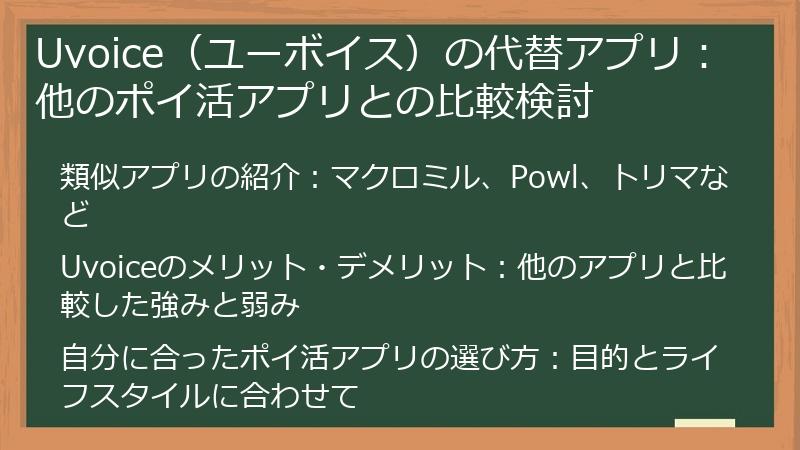 Uvoice(ユーボイス)の代替アプリ:他のポイ活アプリとの比較検討