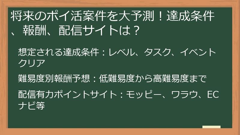 将来のポイ活案件を大予測！達成条件、報酬、配信サイトは？