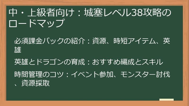 中・上級者向け：城塞レベル38攻略のロードマップ