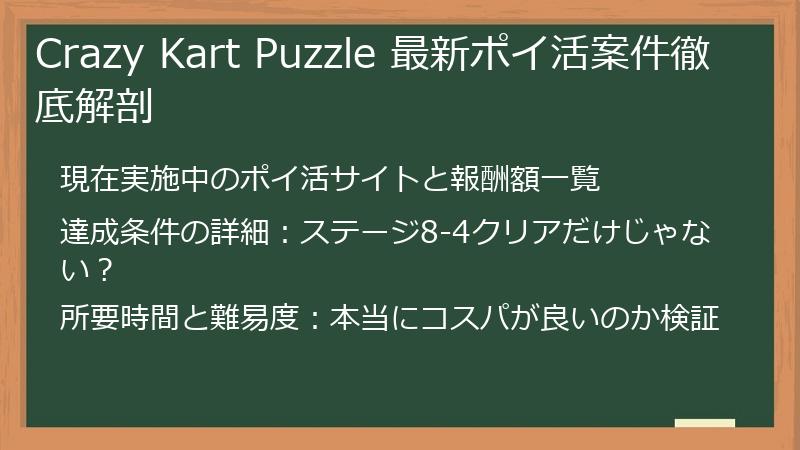 Crazy Kart Puzzle 最新ポイ活案件徹底解剖