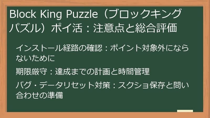 Block King Puzzle(ブロックキングパズル)ポイ活:注意点と総合評価