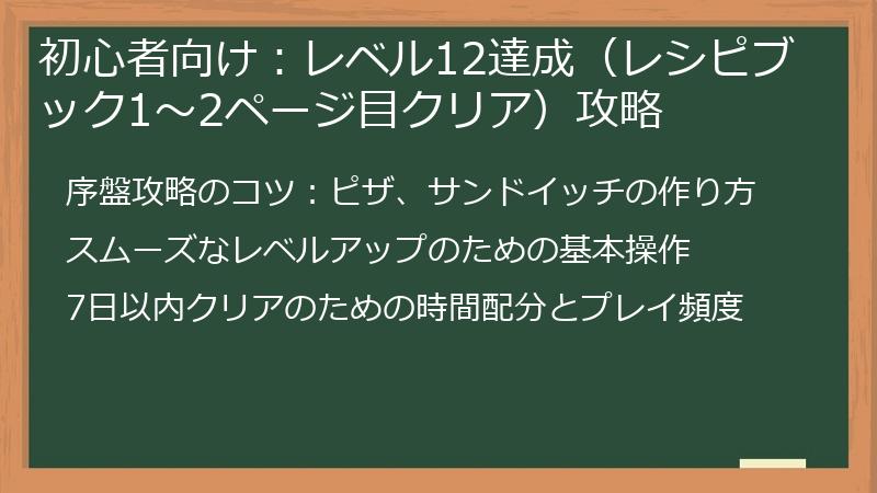 初心者向け：レベル12達成（レシピブック1〜2ページ目クリア）攻略