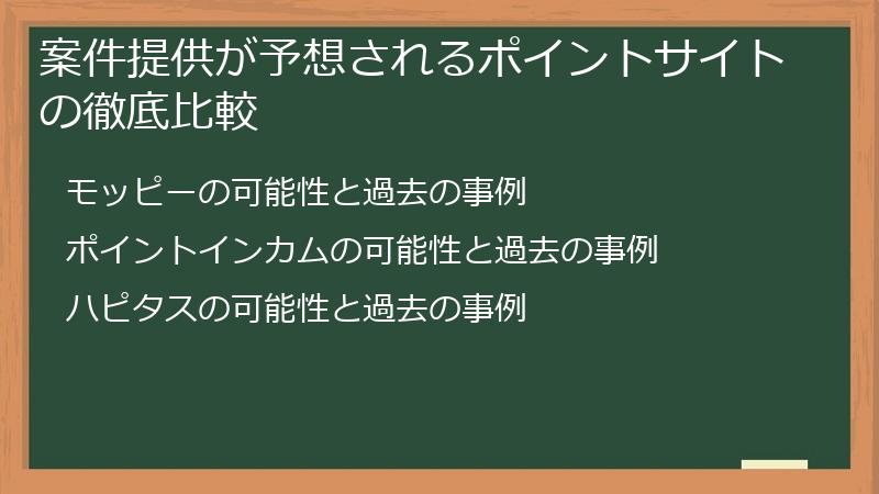 案件提供が予想されるポイントサイトの徹底比較