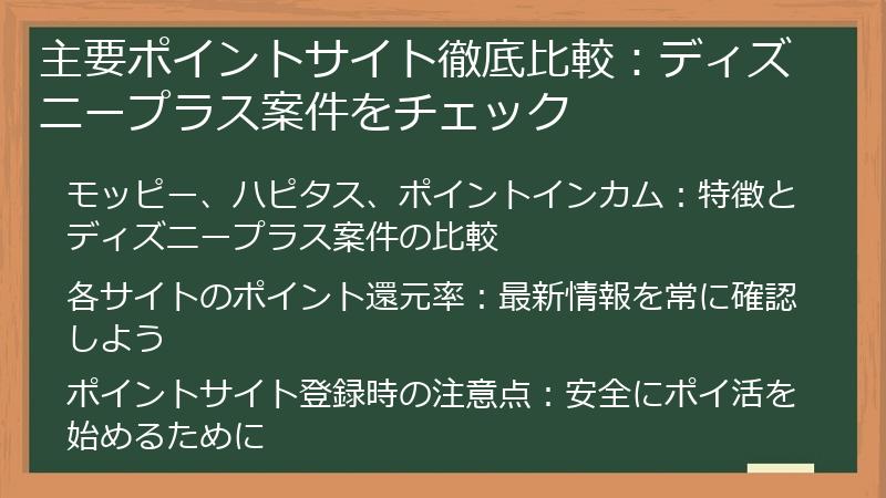 主要ポイントサイト徹底比較：ディズニープラス案件をチェック