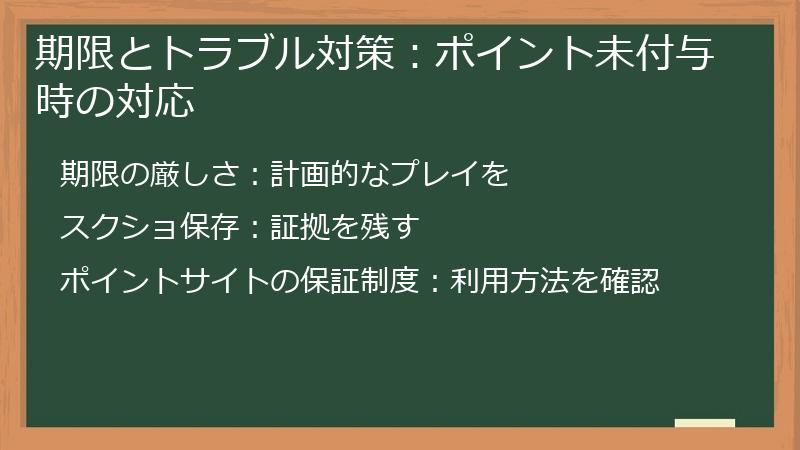 期限とトラブル対策：ポイント未付与時の対応