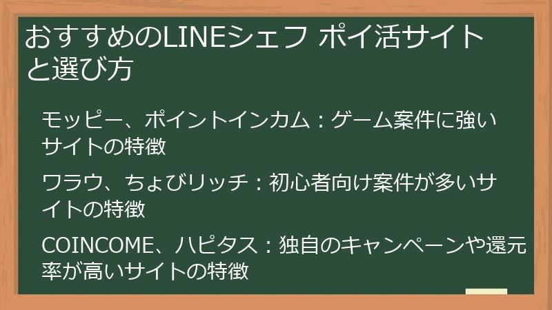 おすすめのLINEシェフ ポイ活サイトと選び方