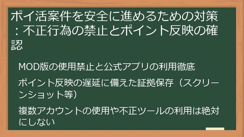 ポイ活案件を安全に進めるための対策:不正行為の禁止とポイント反映の確認
