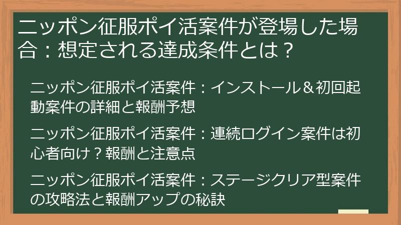 ニッポン征服ポイ活案件が登場した場合：想定される達成条件とは？