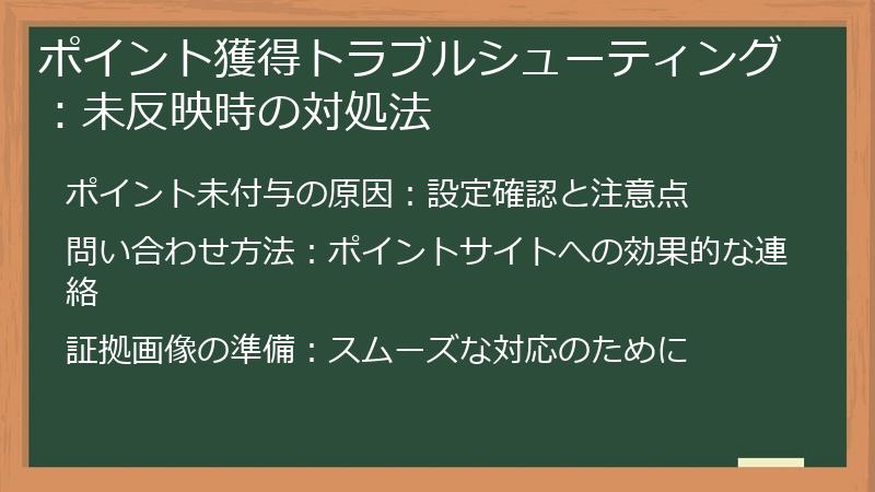 ポイント獲得トラブルシューティング：未反映時の対処法