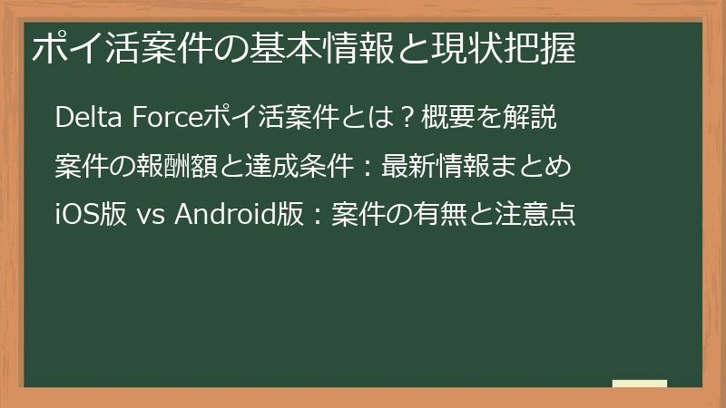 ポイ活案件の基本情報と現状把握