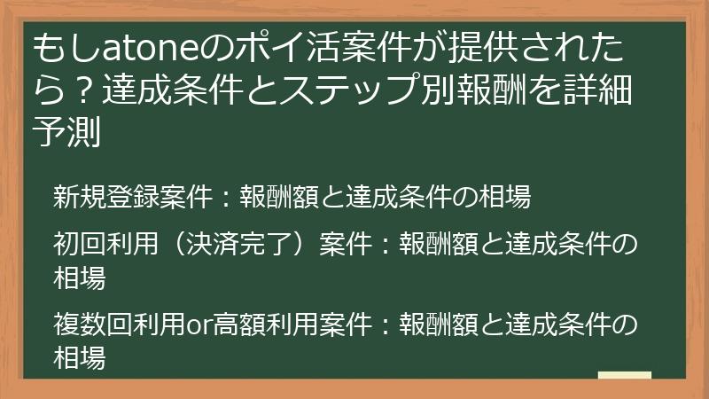 もしatoneのポイ活案件が提供されたら？達成条件とステップ別報酬を詳細予測