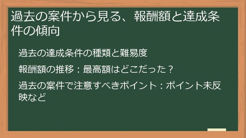 過去の案件から見る、報酬額と達成条件の傾向