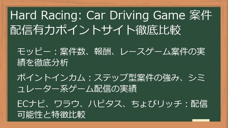 Hard Racing: Car Driving Game 案件配信有力ポイントサイト徹底比較