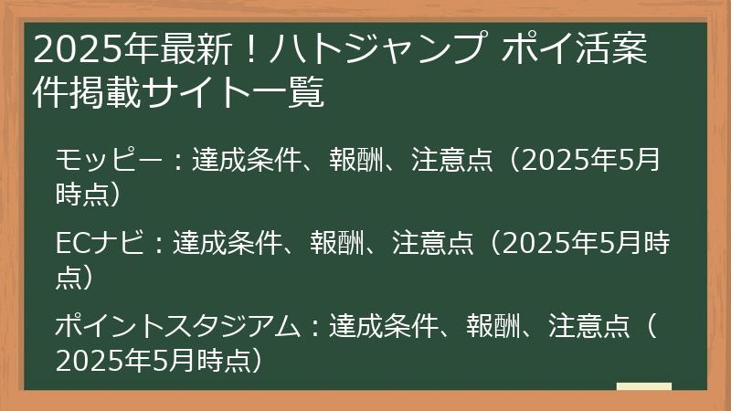 2025年最新！ハトジャンプ ポイ活案件掲載サイト一覧