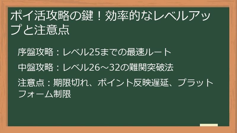 ポイ活攻略の鍵！効率的なレベルアップと注意点