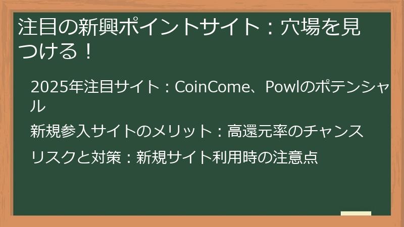 注目の新興ポイントサイト：穴場を見つける！