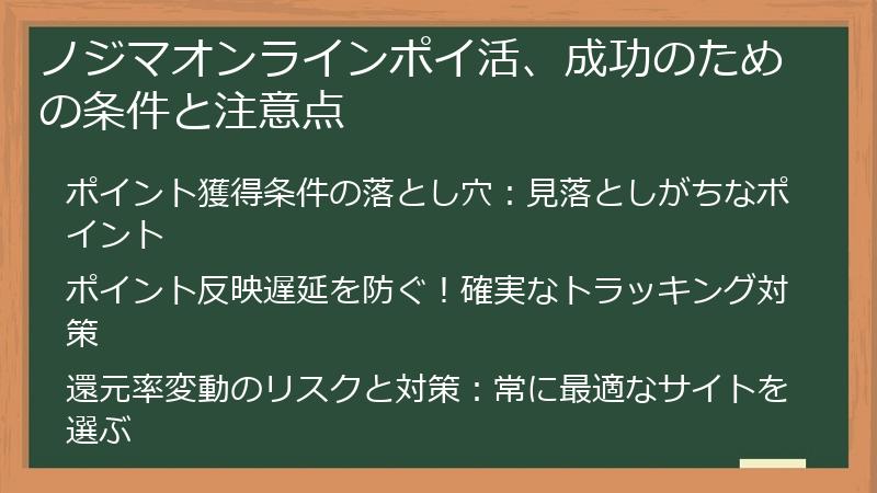 ノジマオンラインポイ活、成功のための条件と注意点
