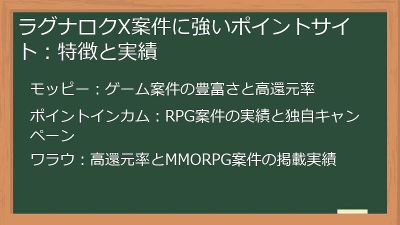 ラグナロクX案件に強いポイントサイト：特徴と実績