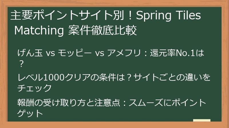 主要ポイントサイト別！Spring Tiles Matching 案件徹底比較