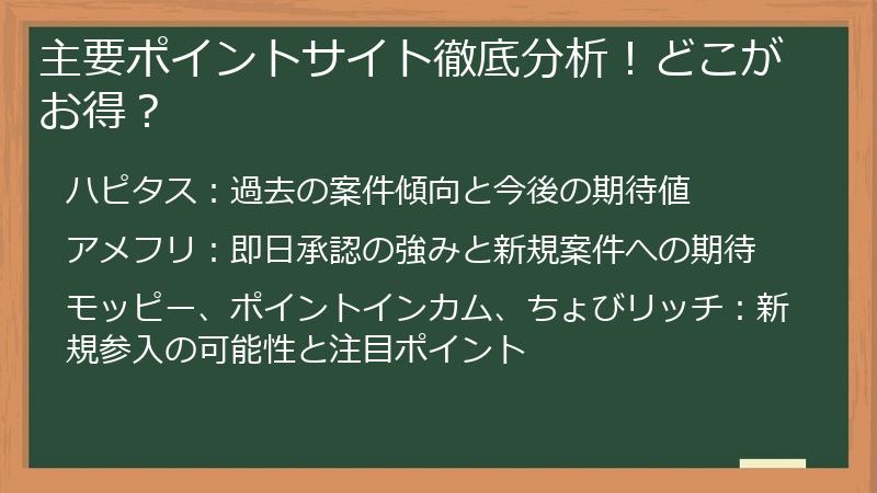 主要ポイントサイト徹底分析！どこがお得？