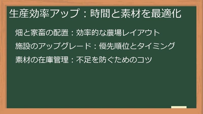 生産効率アップ:時間と素材を最適化