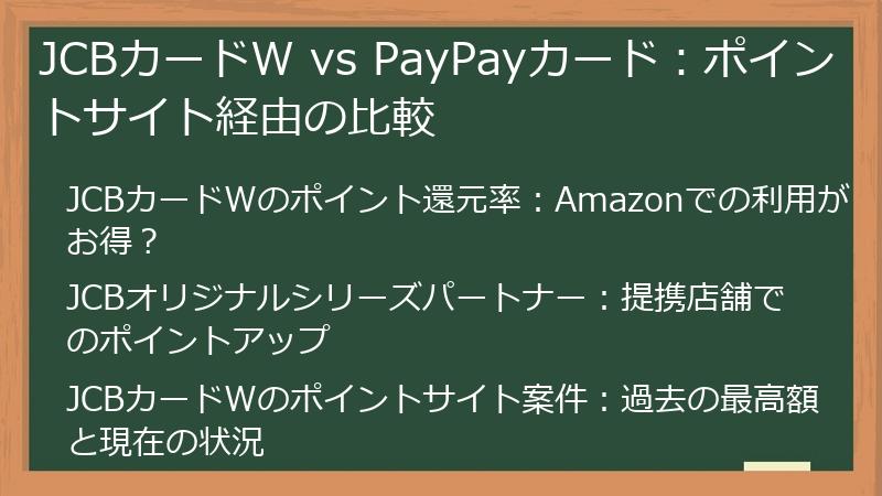 JCBカードW vs PayPayカード:ポイントサイト経由の比較