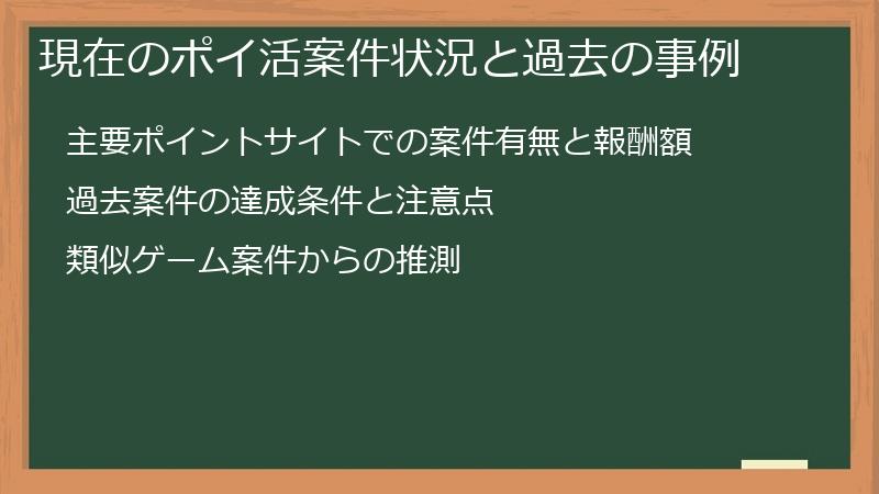 現在のポイ活案件状況と過去の事例