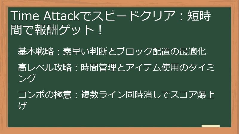 Time Attackでスピードクリア：短時間で報酬ゲット！