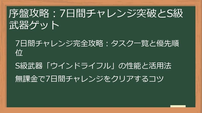 序盤攻略：7日間チャレンジ突破とS級武器ゲット