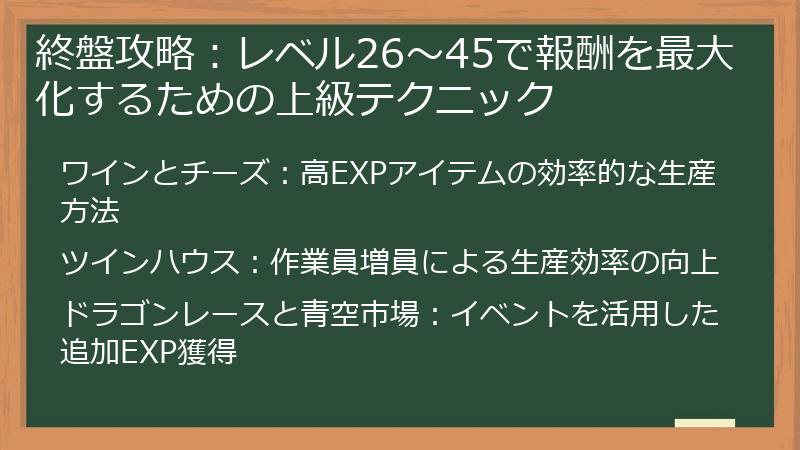 終盤攻略：レベル26～45で報酬を最大化するための上級テクニック