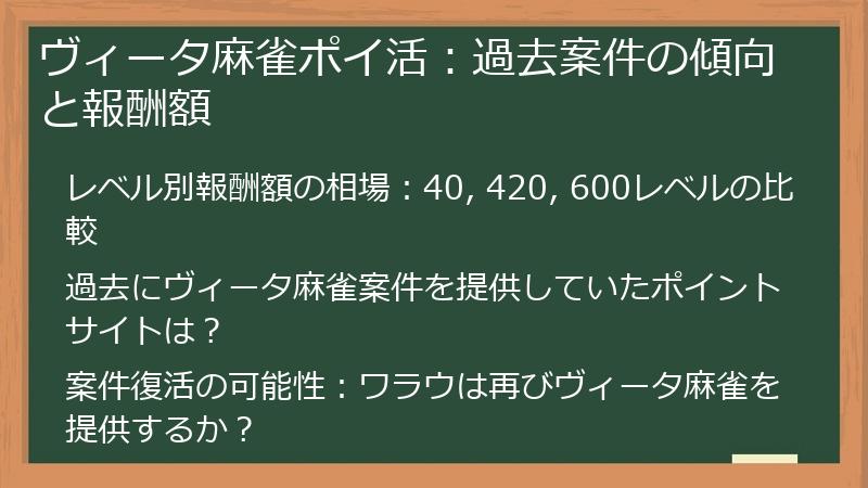 ヴィータ麻雀ポイ活：過去案件の傾向と報酬額