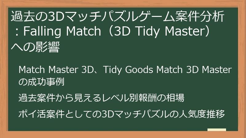 過去の3Dマッチパズルゲーム案件分析：Falling Match（3D Tidy Master）への影響