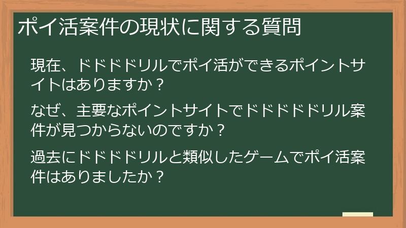 ポイ活案件の現状に関する質問
