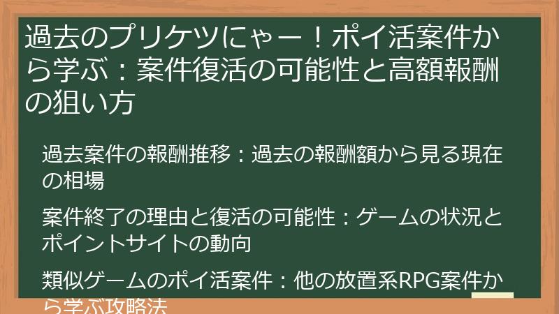 過去のプリケツにゃー！ポイ活案件から学ぶ：案件復活の可能性と高額報酬の狙い方