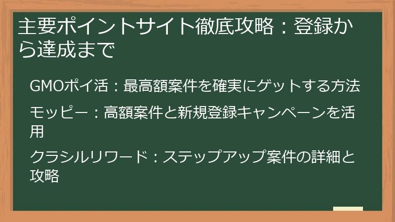 主要ポイントサイト徹底攻略：登録から達成まで