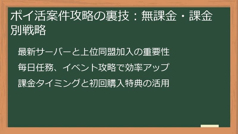 ポイ活案件攻略の裏技：無課金・課金別戦略