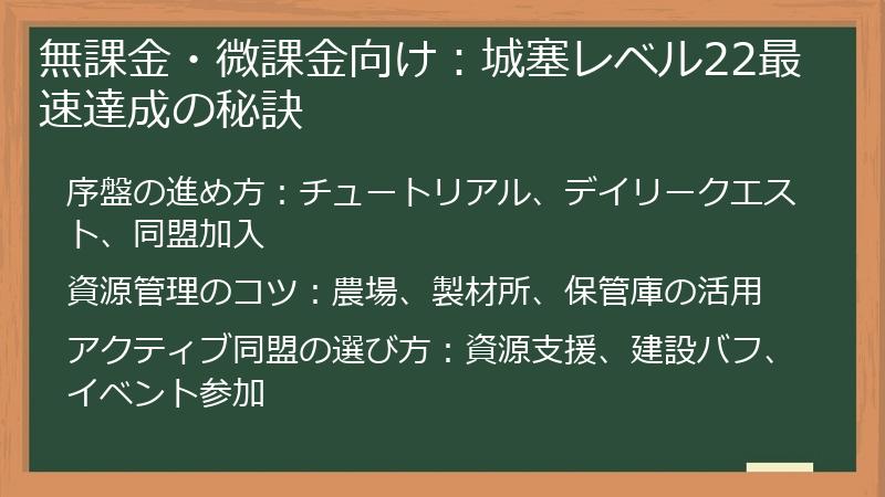 無課金・微課金向け：城塞レベル22最速達成の秘訣
