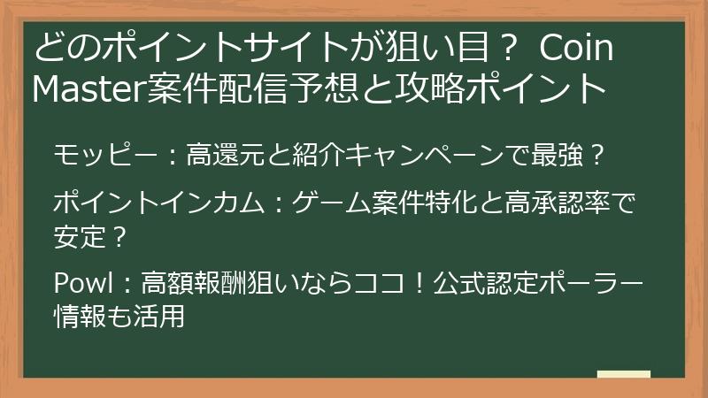 どのポイントサイトが狙い目? Coin Master案件配信予想と攻略ポイント