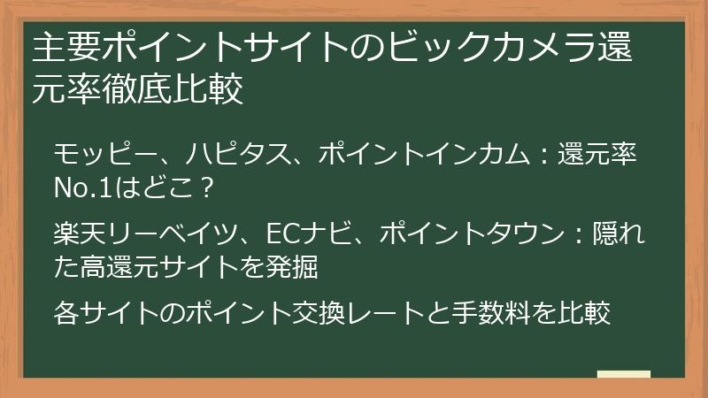 主要ポイントサイトのビックカメラ還元率徹底比較