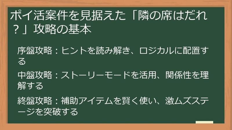 ポイ活案件を見据えた「隣の席はだれ？」攻略の基本