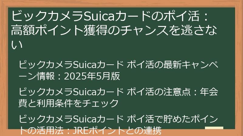 ビックカメラSuicaカードのポイ活：高額ポイント獲得のチャンスを逃さない
