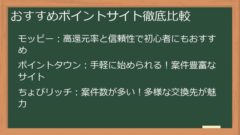 おすすめポイントサイト徹底比較